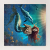 "Ocean's Dance: Eine Meerjungfrau und Delphinfahrt Puzzle (Horizontal)