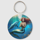 "Ocean's Dance: Eine Meerjungfrau und Delphinfahrt Schlüsselanhänger (Rückseite)