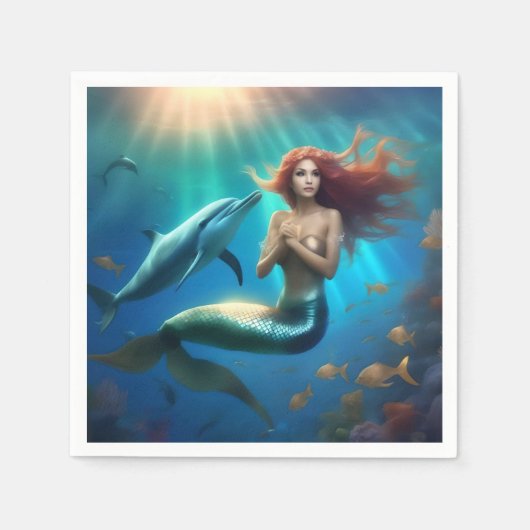 "Ocean's Dance: Eine Meerjungfrau und Delphinfahrt Serviette (Vorderseite)