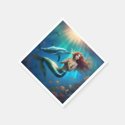 "Ocean's Dance: Eine Meerjungfrau und Delphinfahrt Serviette (Ecke)