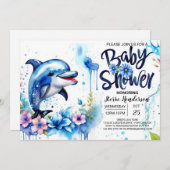 Ocean's Embrace: Dolphin Baby Shower Einladung (Vorne/Hinten)