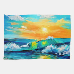 Ocean's Kiss: Sonnenuntergangswellen Geschirrtuch