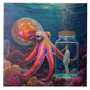 "Ocean's Silent Captive" - Octopus Portrait Fliese