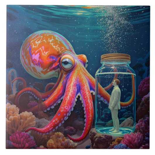 "Ocean's Silent Captive" - Octopus Portrait Fliese (Vorderseite)
