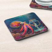 "Ocean's Silent Captive" - Octopus Portrait Getränkeuntersetzer (Linke Seite)