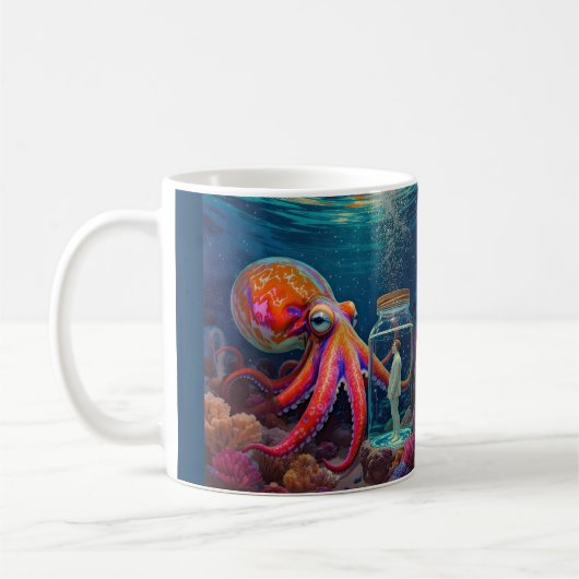 "Ocean's Silent Captive" - Octopus Portrait Kaffeetasse (Links)