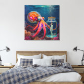 "Ocean's Silent Captive" - Octopus Portrait Leinwanddruck (Insitu (Schlafzimmer))