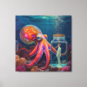 "Ocean's Silent Captive" - Octopus Portrait Leinwanddruck