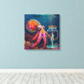 "Ocean's Silent Captive" - Octopus Portrait Leinwanddruck (Insitu (Holzboden))