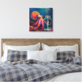 "Ocean's Silent Captive" - Octopus Portrait Leinwanddruck (Insitu (Schlafzimmer))