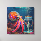 "Ocean's Silent Captive" - Octopus Portrait Leinwanddruck (Vorderseite)