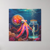 "Ocean's Silent Captive" - Octopus Portrait Leinwanddruck (Vorderseite)