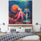 "Ocean's Silent Captive" - Octopus Portrait Leinwanddruck (Insitu (Schlafzimmer))
