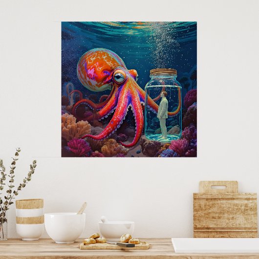 "Ocean's Silent Captive" - Octopus Portrait Poster (Küche)
