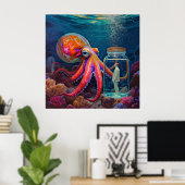 "Ocean's Silent Captive" - Octopus Portrait Poster (Heimbüro)