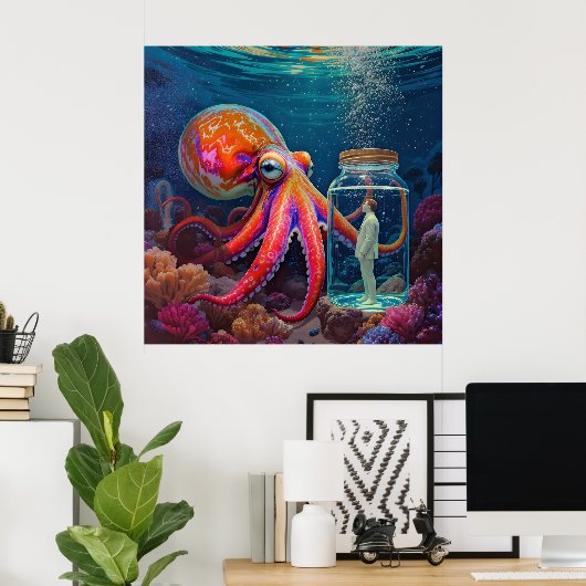 "Ocean's Silent Captive" - Octopus Portrait Poster (Heimbüro)