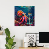"Ocean's Silent Captive" - Octopus Portrait Poster (Heimbüro)