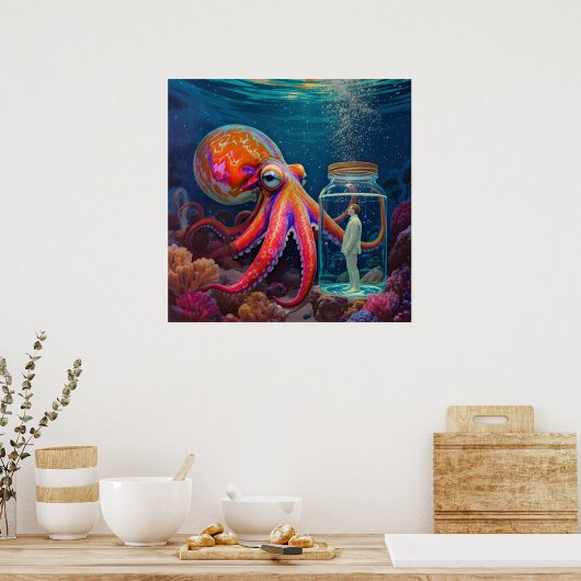 "Ocean's Silent Captive" - Octopus Portrait Poster (Küche)