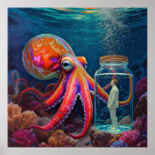 "Ocean's Silent Captive" - Octopus Portrait Poster (Vorne)