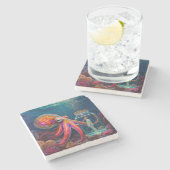 "Ocean's Silent Captive" - Octopus Portrait Steinuntersetzer (Seitenansicht)