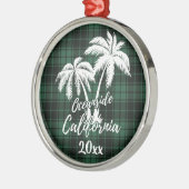Oceanside Beach California Palm Tree Green Kariert Ornament Aus Metall (Links)
