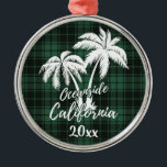 Oceanside Beach California Palm Tree Green Kariert Ornament Aus Metall<br><div class="desc">Oceanside Beach California Palm Tree Green Karierte Ornament</div>