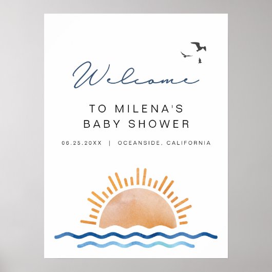 OCEANSIDE Beach Ocean Sunset Baby Dusche Willkomme Poster (Vorne)