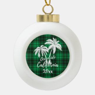 Oceanside California Beach Palm Tree Green Kariert Keramik Kugel-Ornament