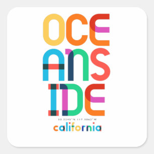 Oceanside Kalifornien Mitte des Jahrhunderts, Pop- Quadratischer Aufkleber