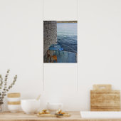 Oceanside seating for two at tiny outdoor cafe, poster (Küche)