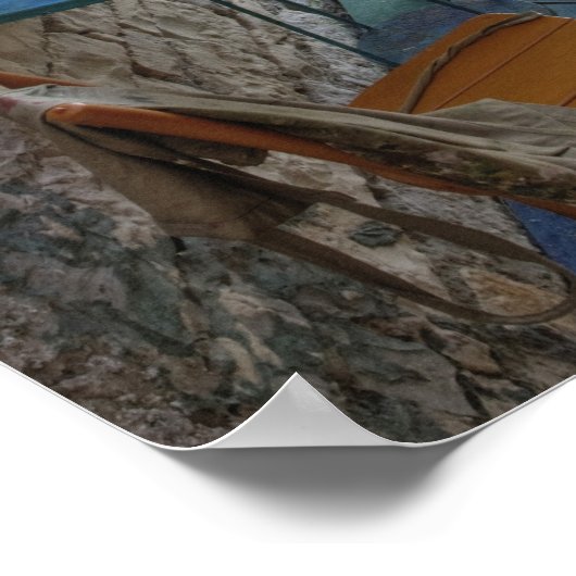 Oceanside seating for two at tiny outdoor cafe, poster (Ecke)