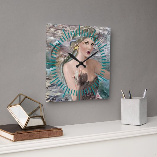 Oceanus Daughter Wall Clock Quadratische Wanduhr (Büro)