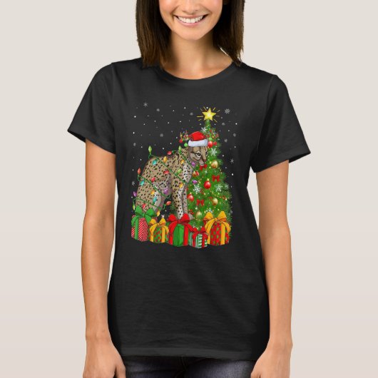 Ocelot Xmas Holiday Santa Ocelot Christmas Tree T-Shirt (Vorderseite)