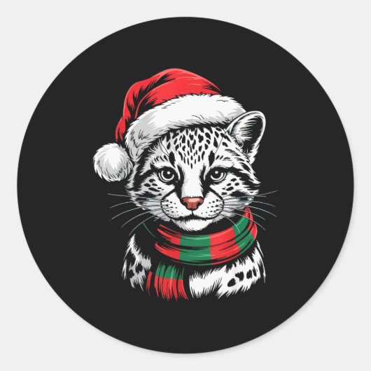 Ocelot Xmas Santa Hat F Christmas Costume Runder Aufkleber (Vorderseite)