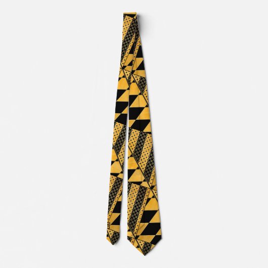Ocher Black Geometric Pattern Monogram Krawatte (Rückseite)