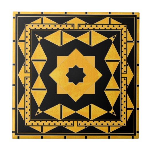 Ocher Schwarz Geometrisches Badezimmer Tile Fliese (Vorderseite)