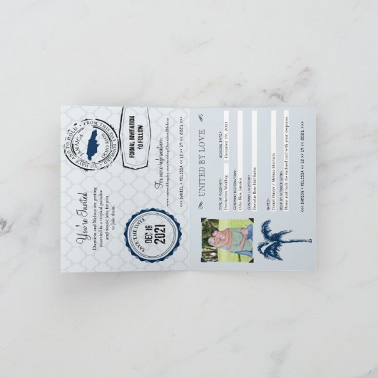 Ocho Rios Jamaika Pass-Hochzeit Einladung (Innenseite)