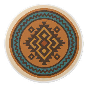 Ochre Aquamarin Zigzag Diamond Zapotec Keramik Kno Keramikknauf