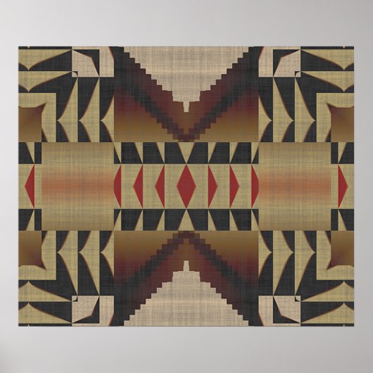 Ochre Brown Khaki Red Native Tribal Mosaic Muster Poster (Vorne)