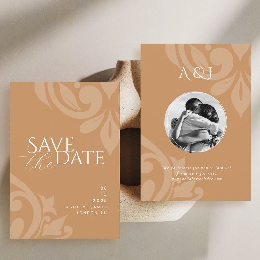 Ochre Classic Damask Elegantes Foto Hochzeit Save The Date