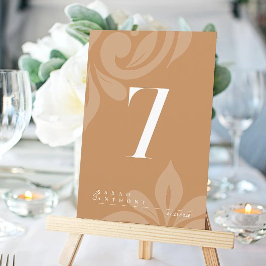Ochre Elegante Damask Tischnummer Card