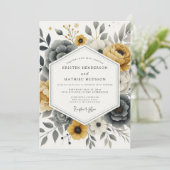 Ochre Floral Moody Romance Wedding Einladung (Stehend Vorderseite)