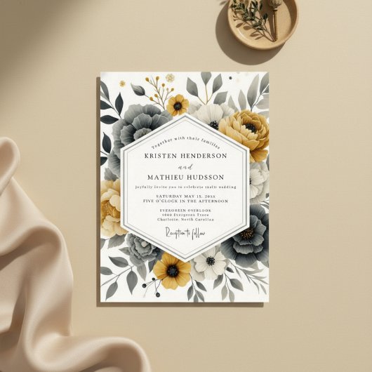 Ochre Floral Moody Romance Wedding Einladung