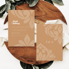 Ochre Geschmackvolle Elegante Script Damask Weddin Einladung