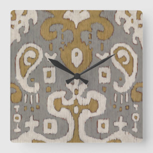 Ochre Ikat I Quadratische Wanduhr
