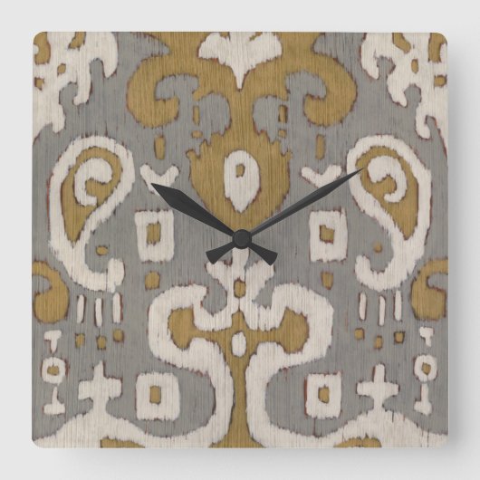 Ochre Ikat I Quadratische Wanduhr (Vorderseite)
