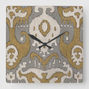 Ochre Ikat II Quadratische Wanduhr