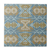 Ochre Mustard Beige Aquamarin Blue Ethnic Stamm Ar Fliese (Vorderseite)