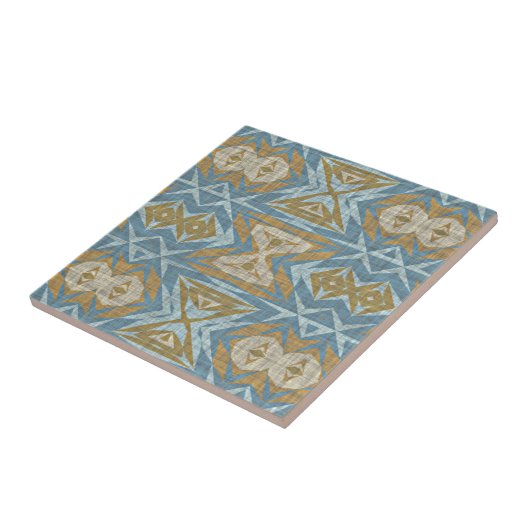 Ochre Mustard Beige Aquamarin Blue Ethnic Stamm Ar Fliese (Seite)