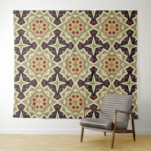 Ochre Mustard Yellow Olive Green Black Tribal Art Wandteppich